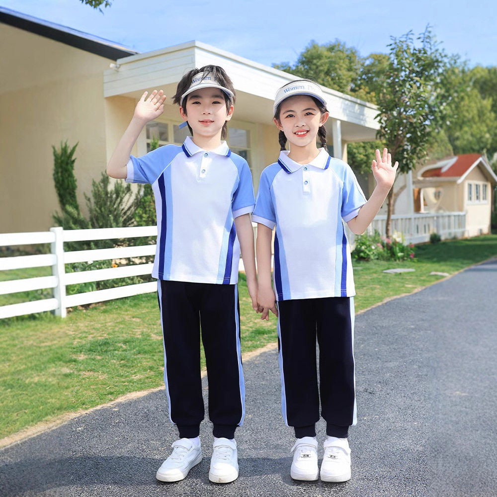 夏季短袖小学生校服套装运动会班服polo衫男女初中生运动校服批发