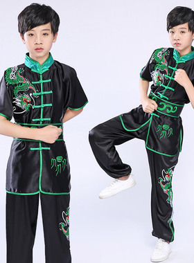 儿童武术服彩云刺绣表演服长拳短袖练功服学生表演比赛服训练服装