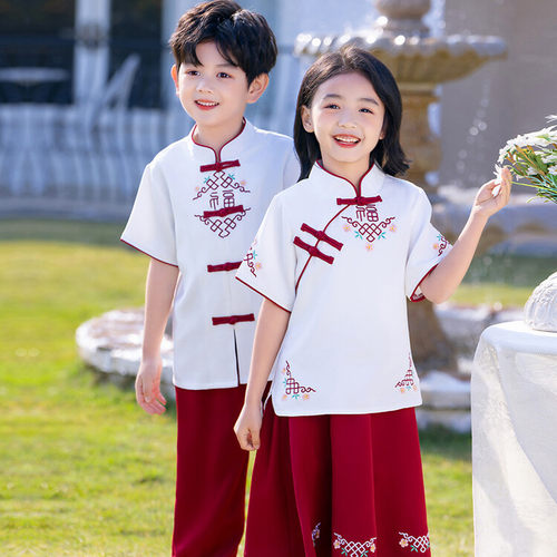 幼儿园园服夏装中国风汉服儿童小学生校服班服唐古风短袖长裤拍照