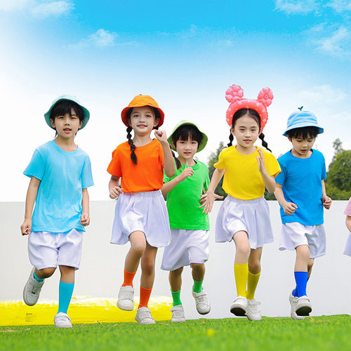 六一儿童演出服装幼儿园舞蹈糖果色毕业照T恤小学生啦啦队表演服