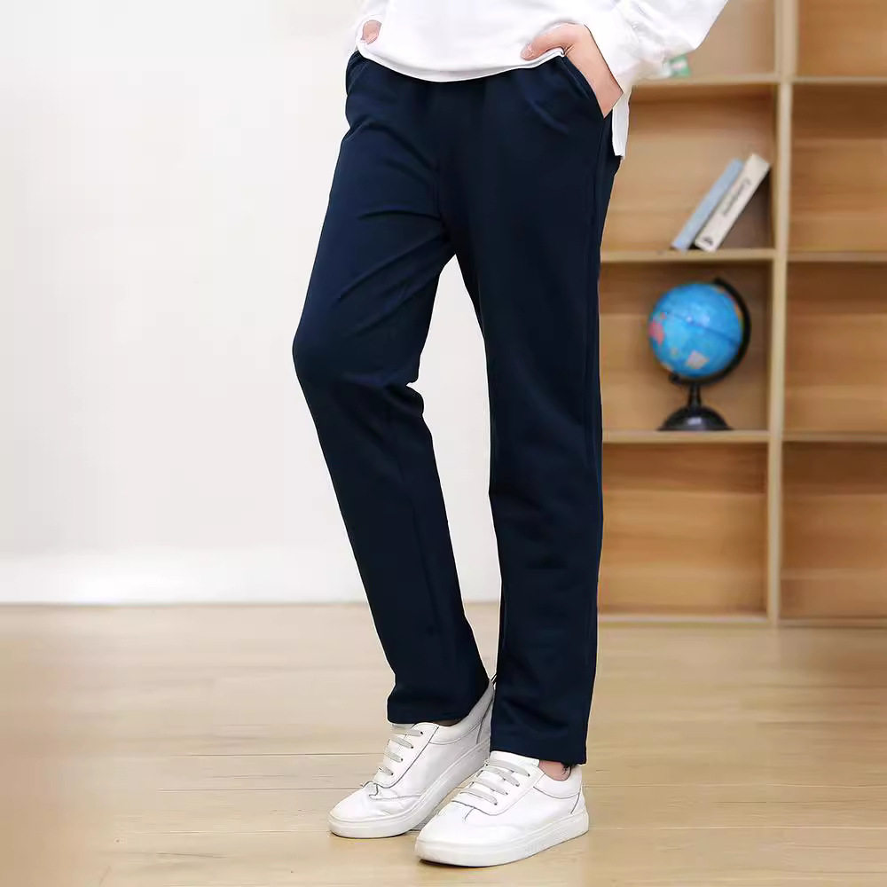 藏青色运动裤春秋小学生校服裤子藏蓝色加绒女童直筒长裤运动风