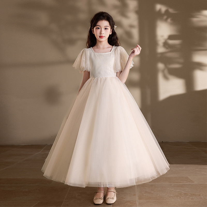 女童婚纱公主裙大童钢琴演奏礼服儿童主持人演出服生日2025新款