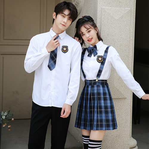 高中生夏季校服套装 初中学生长袖衬衣毕业班服 现货批发厂家直售