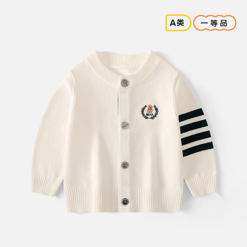 校园风毛衣开衫男童新款洋气绣标针织衫学院保暖上衣婴童校服外套