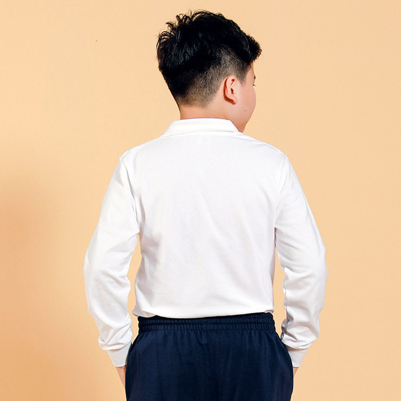 胖童白色POLO衫2025新款秋装小学生校服男童加肥加大宽松T恤长袖8