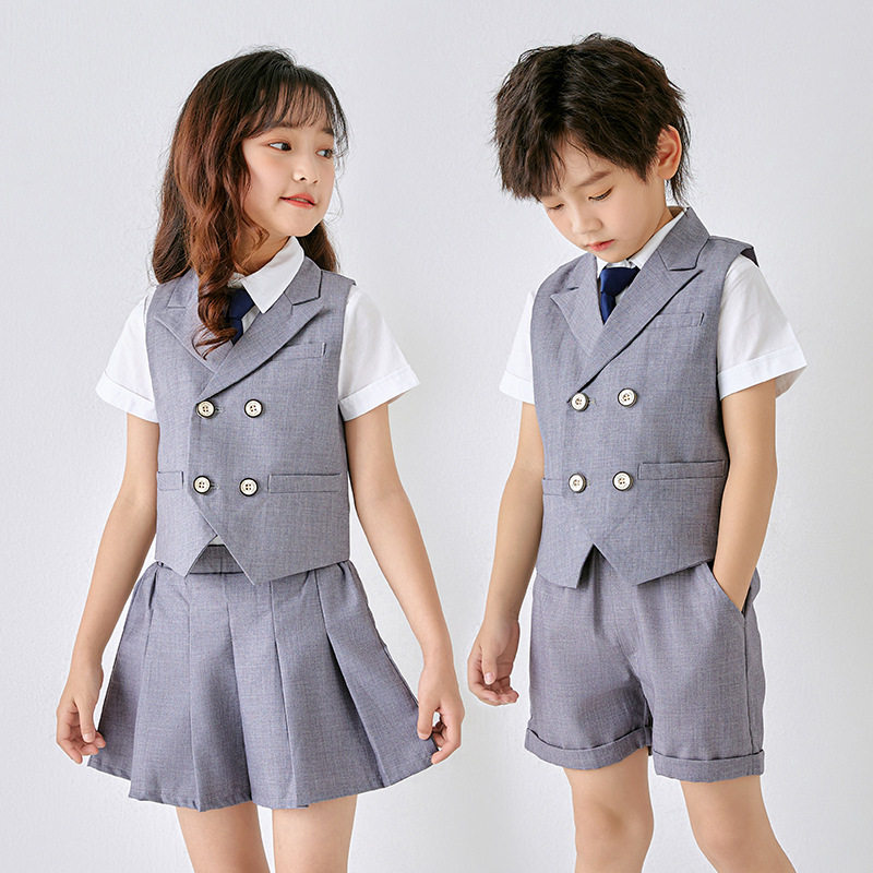 幼儿园园服夏装英伦学院风小学生校服班服儿童合唱服短袖马甲套装