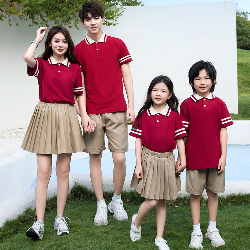 亲子装夏装中小学生校服短袖POLO衫夏季高中校服短袖幼儿园团体服