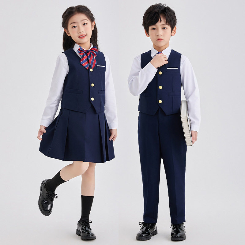 春夏新品男女童马甲套装小学生校服英伦风幼儿园园服毕业合影服