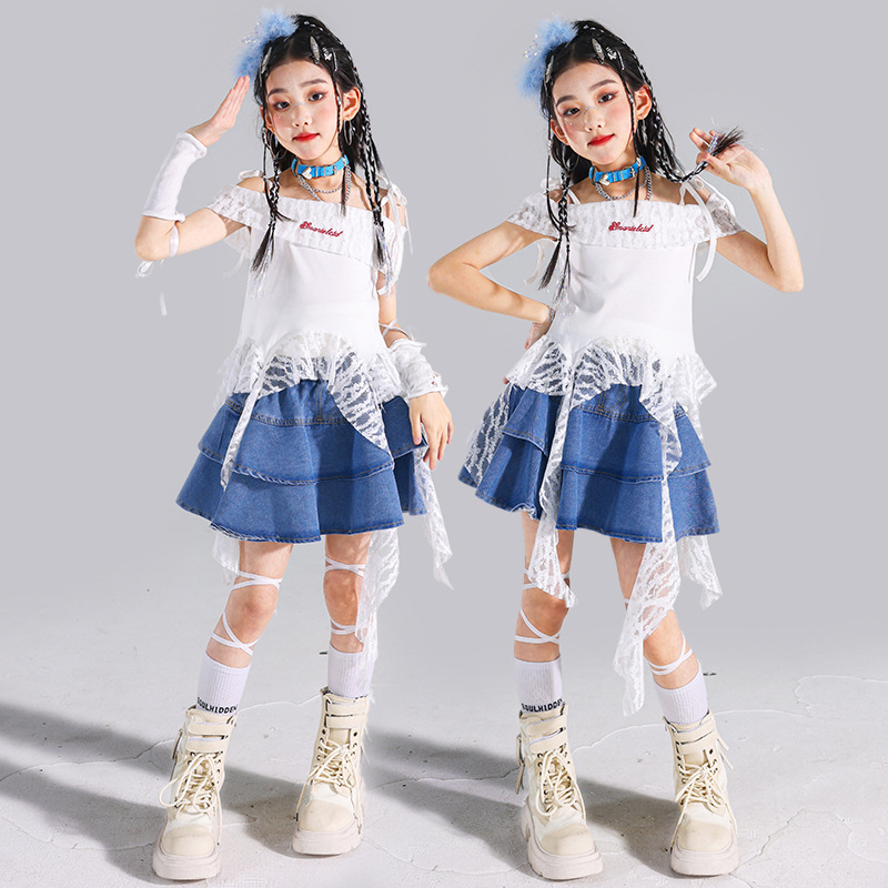 女童爵士舞演出服少儿jazz牛仔套装儿童街舞服装走秀女孩上衣