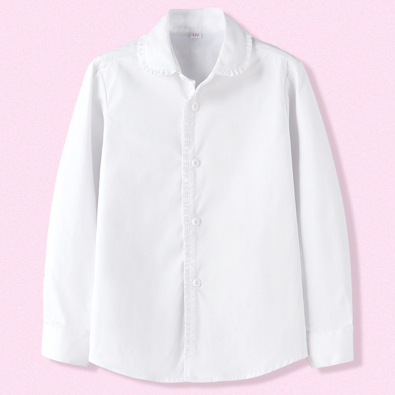 女童白衬衫校园款长袖春秋中大童小学生校服洋气儿童白色衬衣