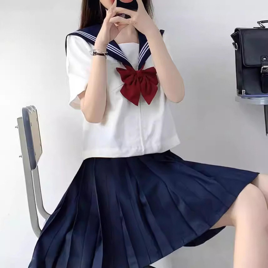 日系jk制服全套白三本学院风学生新款校服水手服长短袖百褶裙套装