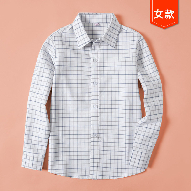 儿童格子衬衫长袖纯棉男童女童格纹上衣中大童小学生学院校服衬衣