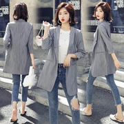 Áo blazer nữ sọc 2019 xuân hè mới phiên bản Hàn Quốc dáng suông giản dị 9 điểm tay áo thời trang phù hợp với trang phục nhỏ - Business Suit