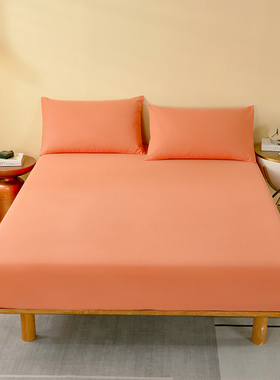 2026新款A类全棉加厚磨毛素色床笠纯棉活力橙色纯色厚实床垫套子