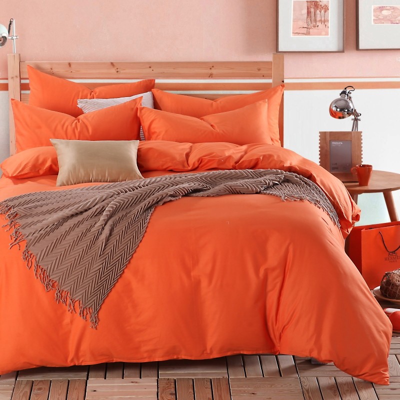 简约活性印染全棉纯亮橙色四件套单色素色被套床单纯棉高支密床品,床上用品,床品套件/四件套/多件套,淘宝优惠券,粉丝福利购,淘宝优惠卷