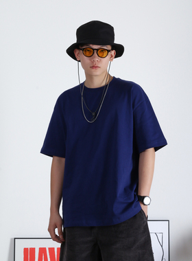 SLOWBAND 230克双纱长绒棉纯色基础圆领短袖T恤男宽松落肩打底衫