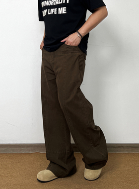 美式cleanfit水洗牛仔裤复古美拉德高街直筒休闲阔腿工装裤男女款