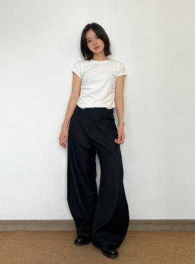 SLOWBAND美式复古宽松黑色高级感弯刀西裤男女直筒阔腿休闲香蕉裤