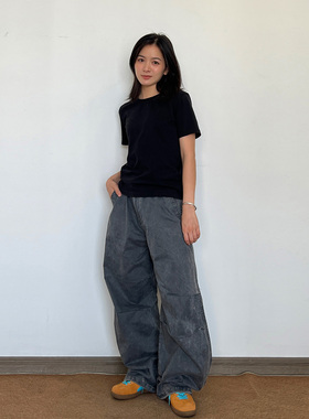 SLOWBAND美式洗水做旧伞兵工装裤夏季宽松直筒阔腿弯刀休闲长裤男