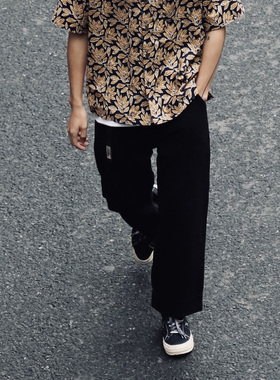 日系复古卡其色工装九分裤宽松纯色重磅直筒休闲腿裤阔腿裤男女