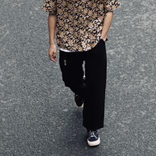 阔腿裤 宽松纯色重磅直筒休闲腿裤 男女 九分裤 日系复古卡其色工装