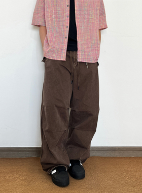 SLOWBAND夏季美式复古做旧水洗伞兵裤男女薄款宽松直筒休闲工装裤