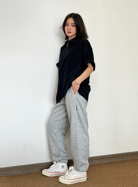 SLOW BAND秋冬加厚灰色运动裤男女美式宽松束脚卫裤显瘦休闲长裤