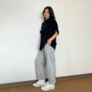 显瘦休闲长裤 SLOW 宽松束脚卫裤 男女美式 BAND秋冬加厚灰色运动裤