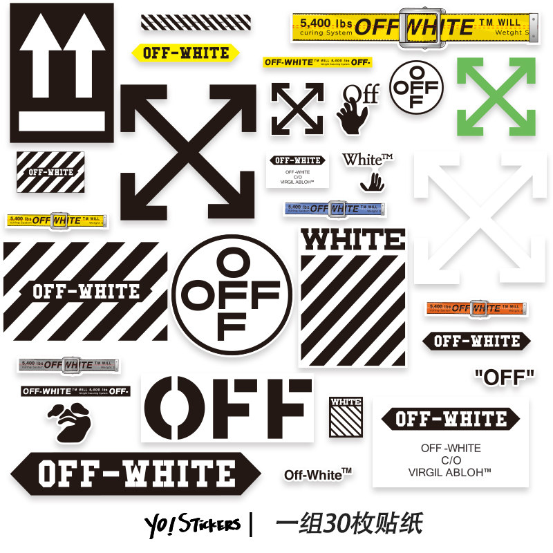30枚个性潮牌off-white电脑笔记本吉他旅行箱行李箱滑板防水贴画