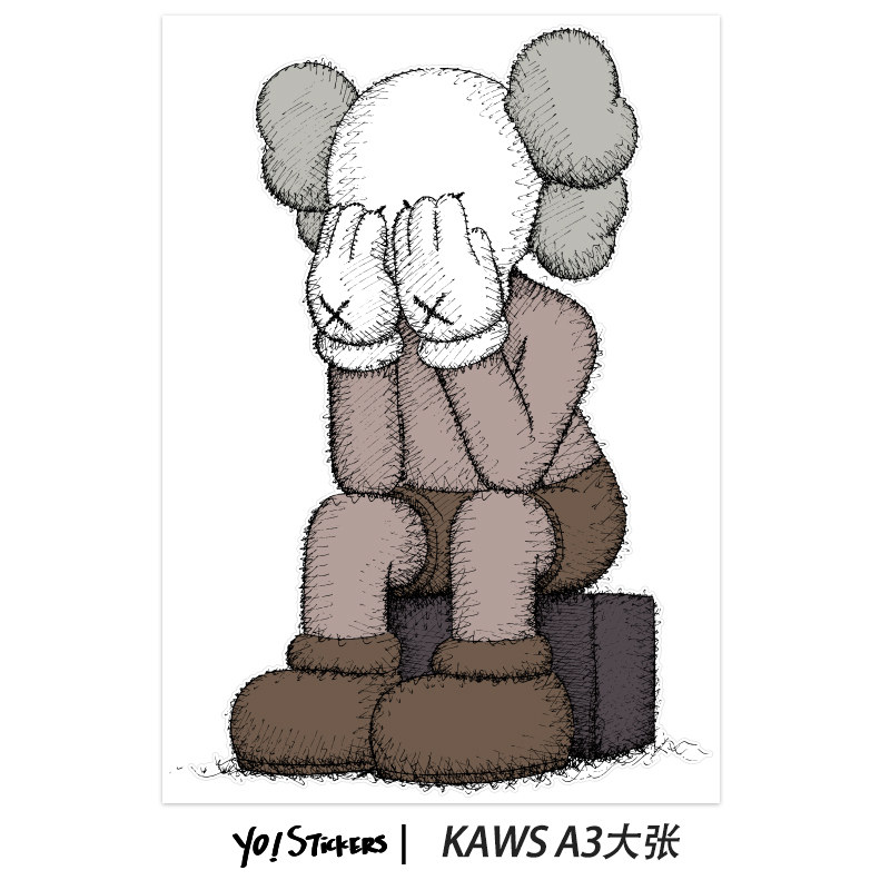 超大张kaws卡通旅行箱登机箱拉杆箱电动车冰箱防水无痕装饰贴纸