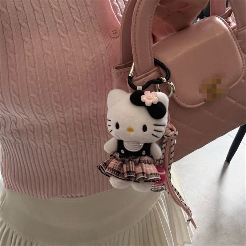 格纹裙樱花kitty挂件背包可爱书包毛绒小公仔玩偶挂饰钥匙扣礼物
