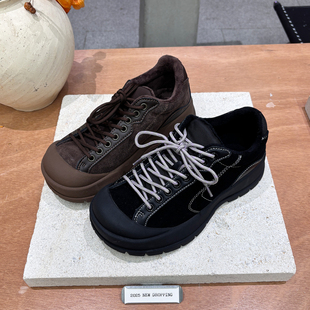 丑萌大头户外加绒登山鞋女2025冬新款休闲运动老爹鞋厚底轻便徒步