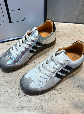 欧洲站真皮平底小白鞋女2025春秋新款休闲软底板鞋拼色阿甘德训鞋