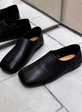 简约风黑色真皮乐福鞋女平底一脚蹬懒人鞋舒适单鞋