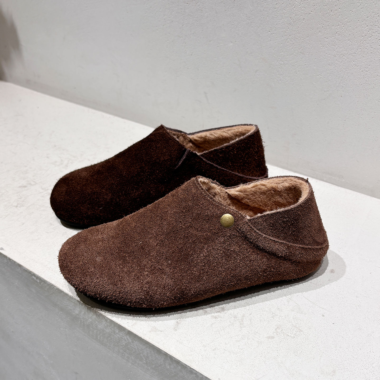 真皮两穿加绒勃肯一脚蹬保暖棉鞋