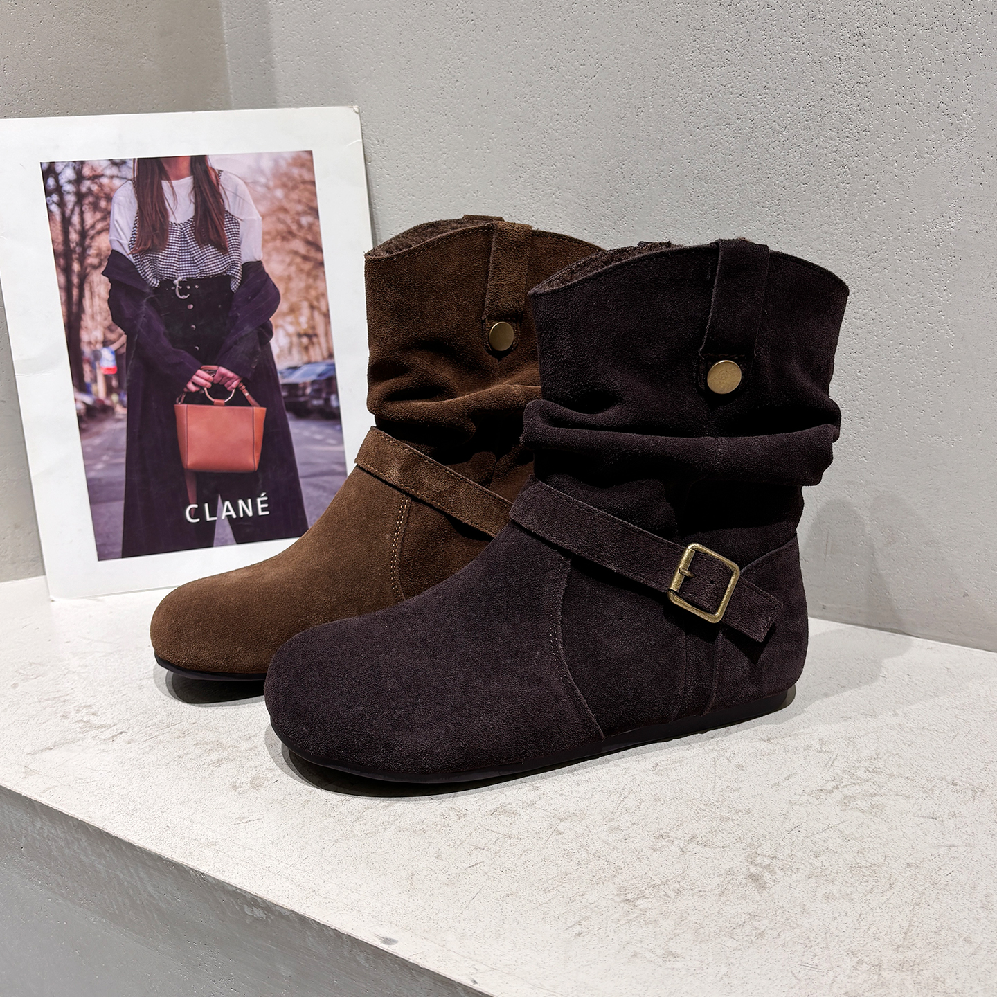 真皮加绒勃肯显瘦堆堆靴雪地靴