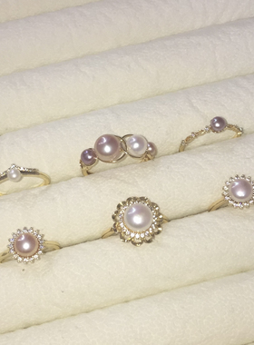 《淡水珍珠系列戒指》高级感指环时尚镀金开口立体极光天然馒头珠