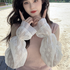 冰袖宽松蕾丝防晒袖套冰丝女款夏季薄款遮阳网红户外手袖开车手套