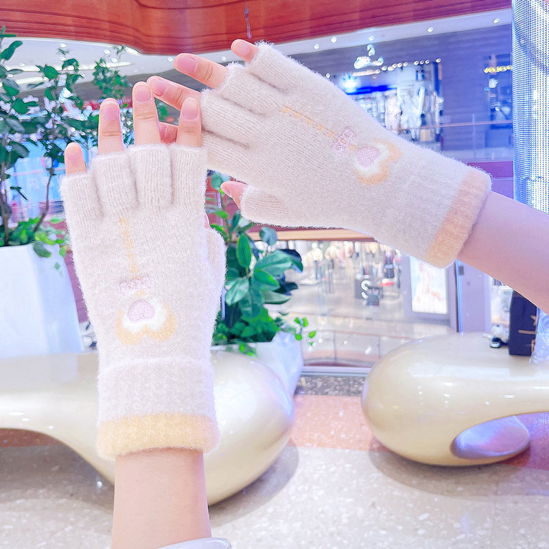 2024年新款毛线半指手套女冬季针织可爱加厚保暖触屏学生写字骑行,服饰配件/皮带/帽子/围巾,手套,淘宝优惠券,粉丝福利购,淘宝优惠卷