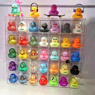 亚克力可爱鸭子透明展示架捏捏叫节日鸭收纳盒定制小黄鸭防尘柜子