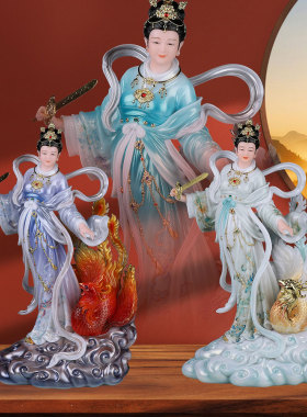 踏凤九天玄女神像摆件汉白玉