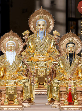 中式铜贴金八卦三清道祖供奉摆件