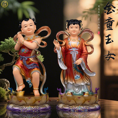 金童玉女神像观音菩萨侍者树脂