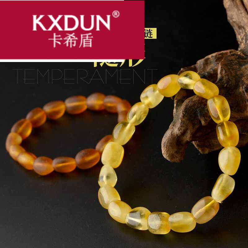 KXDUN/卡希盾蜜蜡随形手串女 鸡油黄老蜜桶珠手链琥珀原石XJ0408