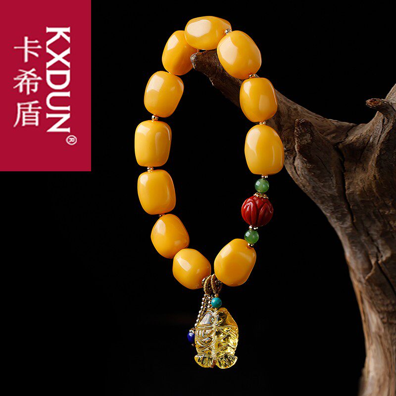 KXDUN「如鱼得水」天然琥珀手串蜜蜡鸡油黄原石随形手链gs0826