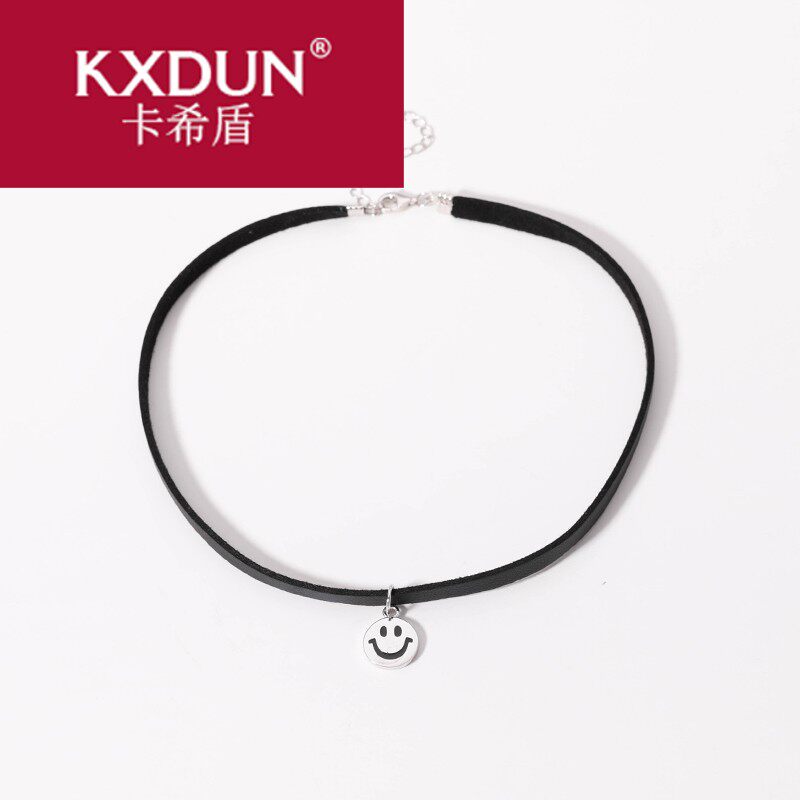 KXDUN/卡希盾微笑表情银吊坠项圈日韩简约锁骨链颈带颈链gs0423
