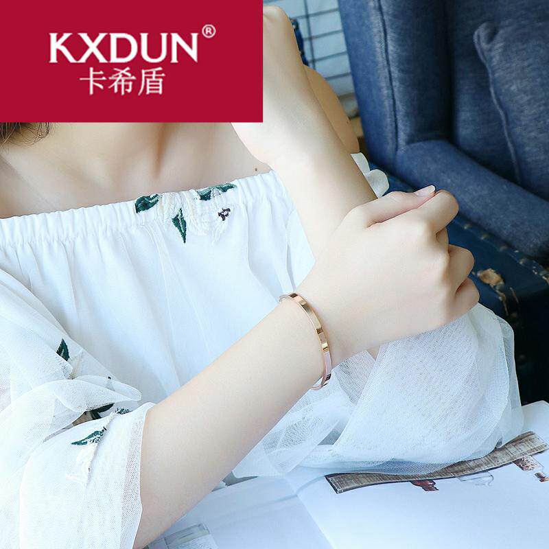 KXDUN韩版镶钻心扣手镯钛钢镀18K金女款 玫瑰金百搭首饰品XJ0726