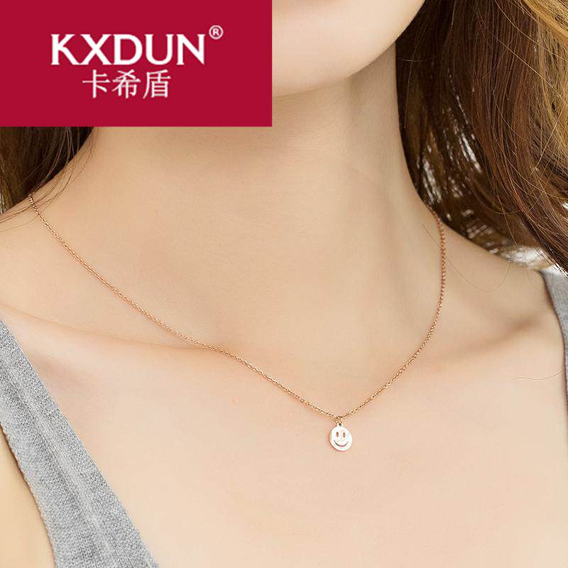 KXDUN日韩简约笑脸项链女气质镀玫瑰金表情锁骨链短款钛钢bs0715