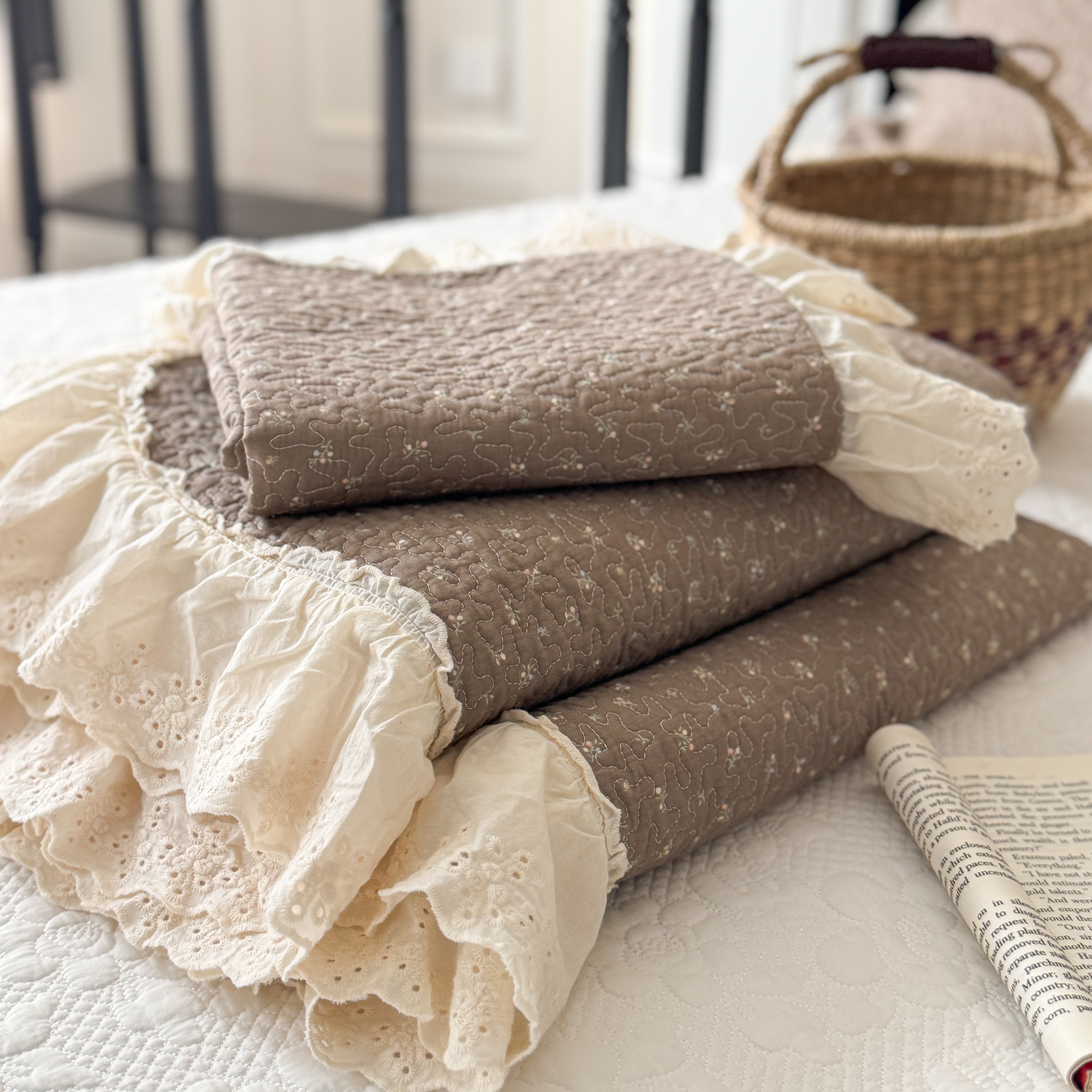 法式全棉大花边砂洗床盖四件套