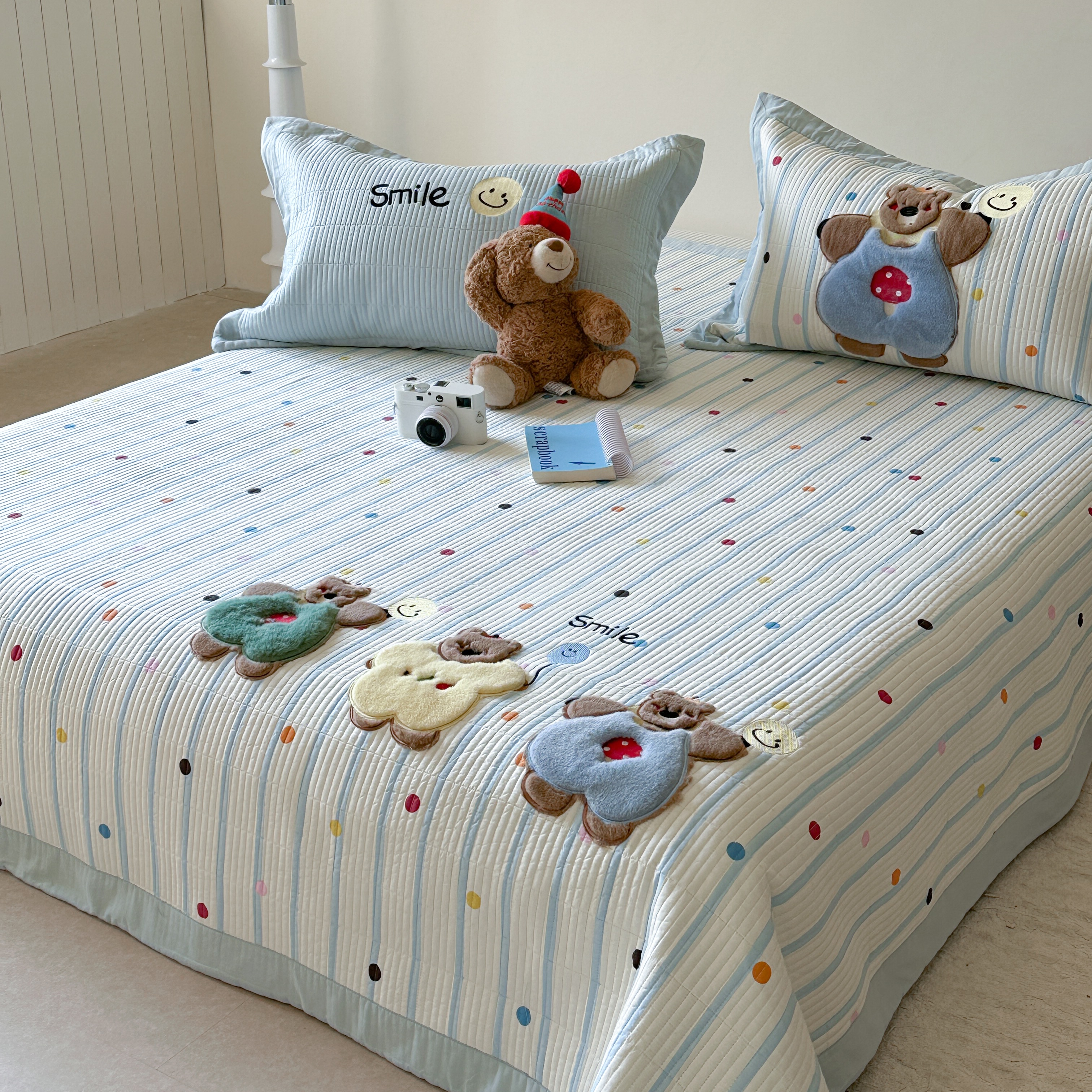 全棉刺绣卡通床盖三件套被套四件